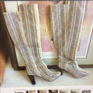 Elaine Turner cream/grey/tan boots, sz 10 preowned